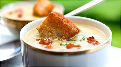 Image for Green Tomato Soup With Bacon and Brioche Croutons