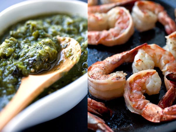 Shrimp in Tomatillo and Herb Sauce