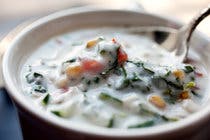 Yogurt Soup With Spelt, Cucumbers and Watercress