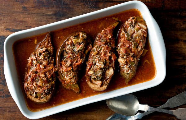 Eggplant Stuffed With Rice and Tomatoes