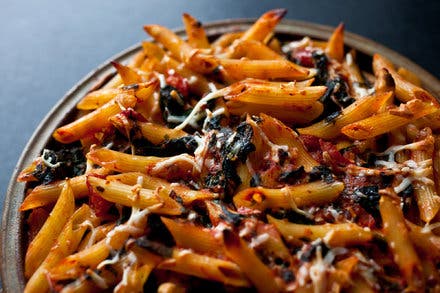 Macaroni With Tomato Sauce, Chard and Goat Cheese