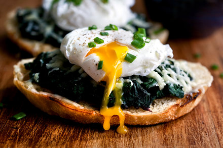 Image for Beet Greens Bruschetta With Poached Egg and Fontina