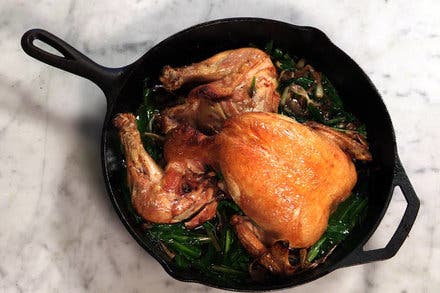 Splayed Roast Chicken With Caramelized Ramps