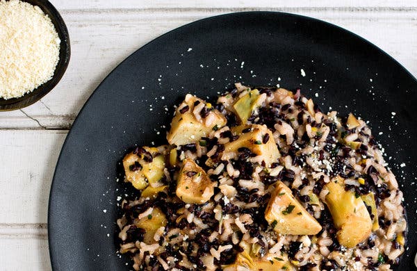 Black Rice and Arborio Risotto With Artichokes