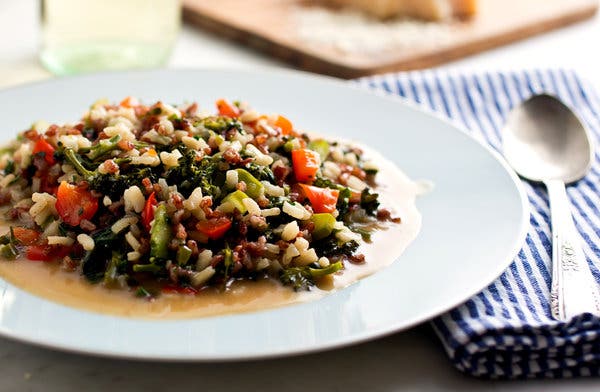 Arborio and Red Rice Risotto With Baby Broccoli and Red Peppers