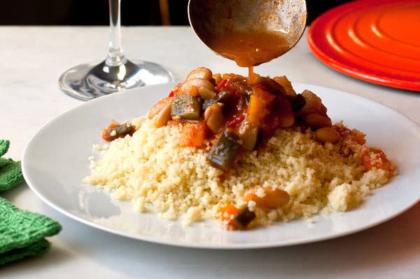 Couscous With Tomatoes, White Beans, Squash and Peppers