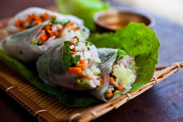 Spring Rolls With Carrots, Turnips, Rice Noodles and Herbs