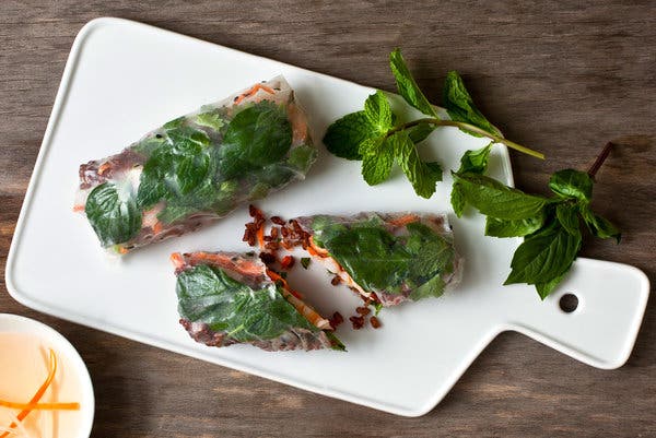 Spring Rolls With Shrimp, Red Rice and Herbs