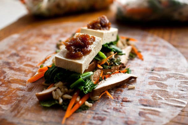 Spring Rolls With Spinach, Mushrooms, Sesame, Rice and Herbs