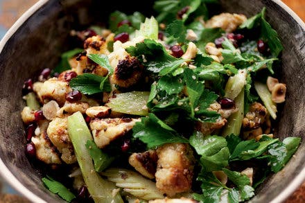 Roasted Cauliflower, Hazelnut and Pomegranate Seed Salad