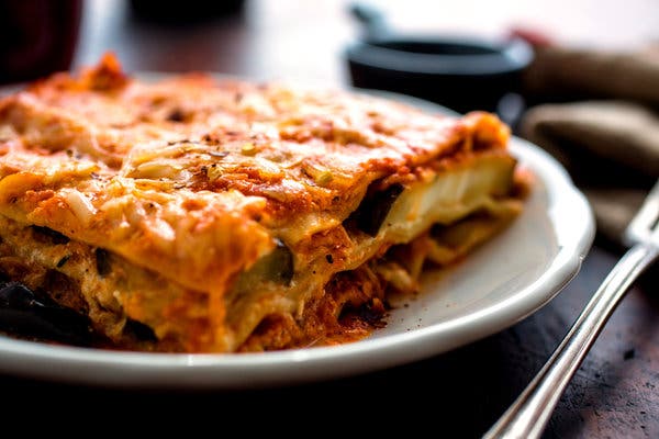 Lasagna With Tomato Sauce and Roasted Eggplant