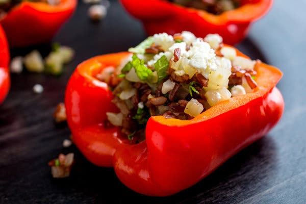 Sweet and Sour Peppers Stuffed With Rice or Bulgur and Fennel