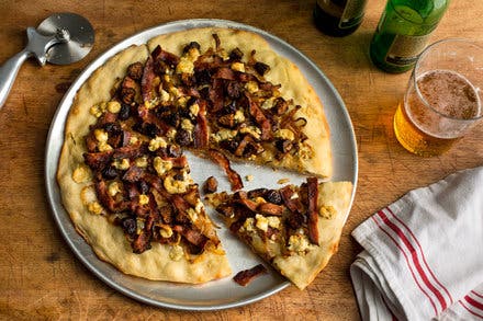 Pizza With Caramelized Onions, Figs, Bacon and Blue Cheese