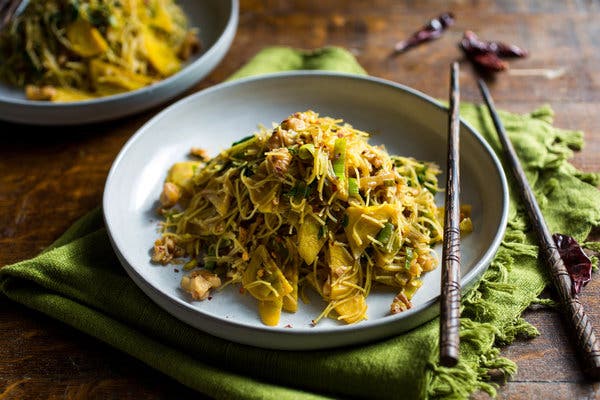 Stir-Fried Rice Noodles With Beets and Beet Greens