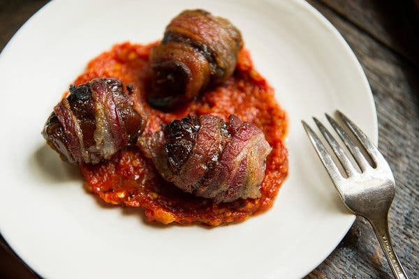 Chorizo-Stuffed Dates With Piquillo Pepper Sauce