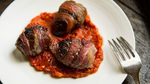 Image for Chorizo-Stuffed Dates With Piquillo Pepper Sauce
