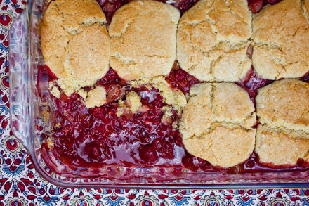 Image for Rhubarb Raspberry Cobbler With Cornmeal Biscuits