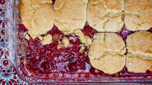 Image for Rhubarb Raspberry Cobbler With Cornmeal Biscuits