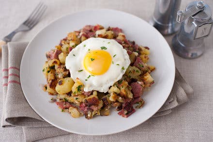 Pastrami Hash With Confit Potatoes, Parsley and Shallots