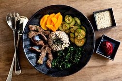 Image for Bibimbap With Beef, Winter Squash, Spinach and Cucumber