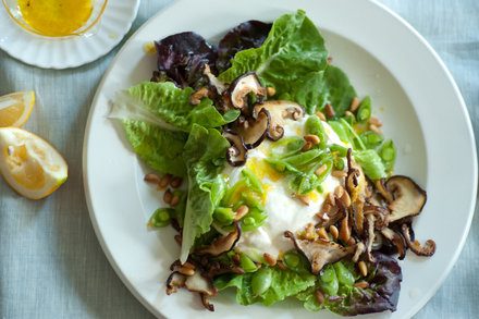 Image for Burrata With Snap Peas and Shiitakes