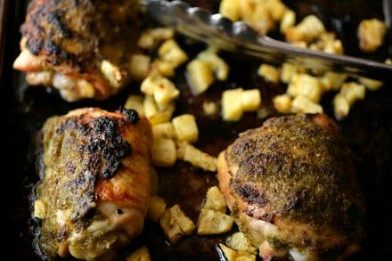 Rum and Chile Roasted Chicken Thighs With Pineapple