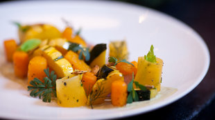 Image for Heirloom Squash Salad With Pepita Purée and Pickled Shallots