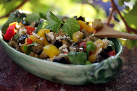 Image for Eggplant Salad With Peppers, Mint and Caper-Feta Vinaigrette