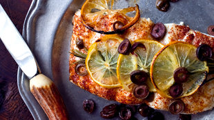 Image for Roasted Halibut With Lemons, Olives and Rosemary