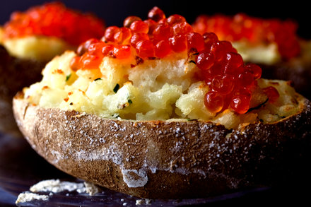 Image for Salmon-Roe-Topped Baked Potatoes With Crème Fraîche