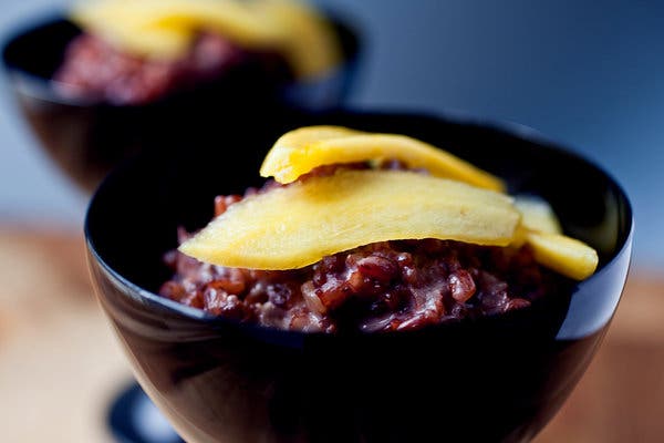 Red Coconut Rice Pudding With Mango