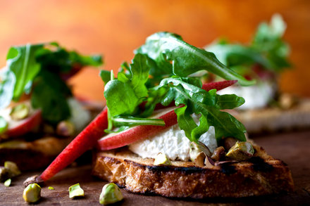 Image for Ricotta and Peach Crostini With Pistachios