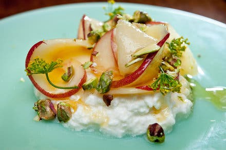 White Peaches, Pistachios, Honey and Ricotta