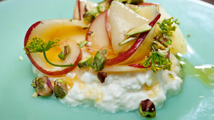 Image for White Peaches, Pistachios, Honey and Ricotta