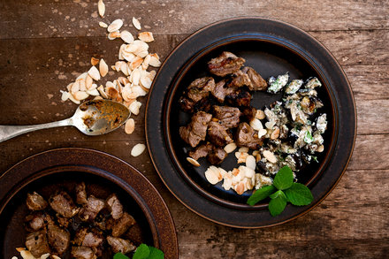 Image for Charred Lamb and Eggplant With Date-Yogurt Chutney