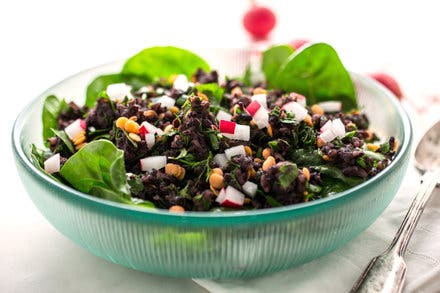 Black Rice and Lentil Salad on Spinach