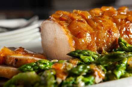 Pork Top Loin Roast With Asparagus, Spring Onion and Butter Lettuce