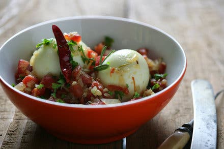 Hard-Cooked Eggs in Tomato-Onion Sauce