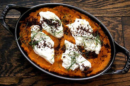 Sweet Potato and Goat Cheese Gratin With Black Olives