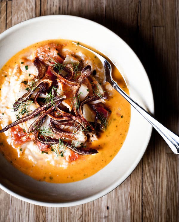 Shrimp and Grits With Roasted Tomato, Fennel and Sausage