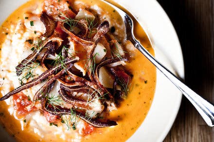 Shrimp and Grits With Roasted Tomato, Fennel and Sausage