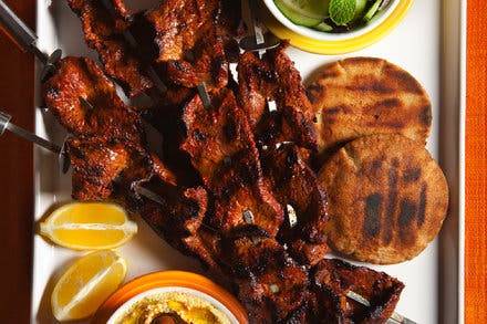 Beef Tri-Tip Skewers Marinated in Harissa and Yogurt