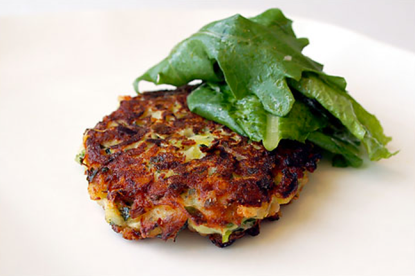 Leek, Potato and Zucchini Pancakes With Baby Lettuces