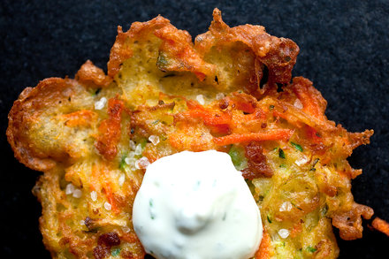 Image for Zucchini and Carrot Fritters With Yogurt-Mint Dip