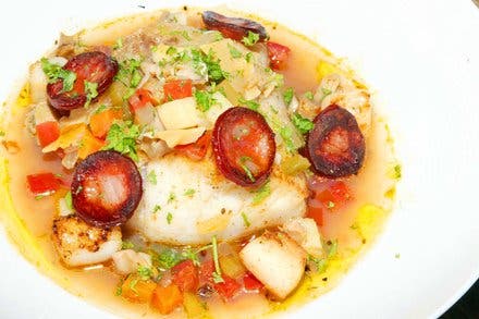 Manhattan Clam Chowder with Hake and Chorizo