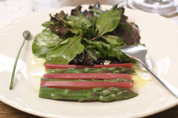 Poached Rhubarb And Asparagus Salad