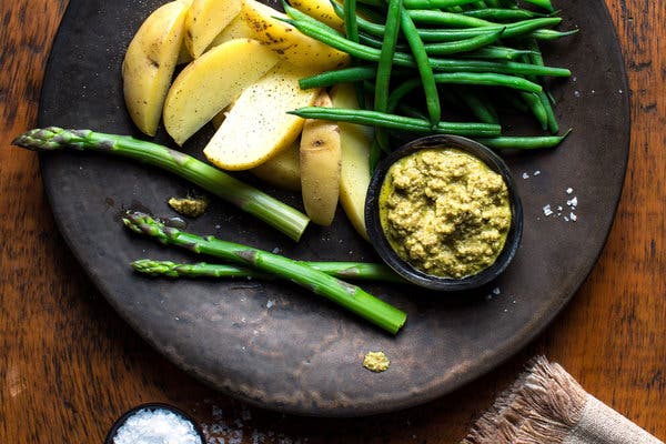 Asparagus, Green Beans and Potatoes With Green Mole Sauce