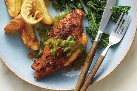 Image for Bobby Flay’s Pan-Roasted Chicken With Mint Sauce