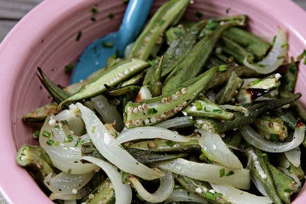 Roasted Okra and Onions