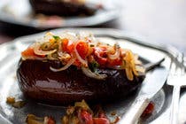 Long-Simmered Eggplant Stuffed with Farro or Spelt